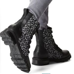 Sorel Lennox Boots Women's Size 8.5 Black White Waterproof Leather Shearling